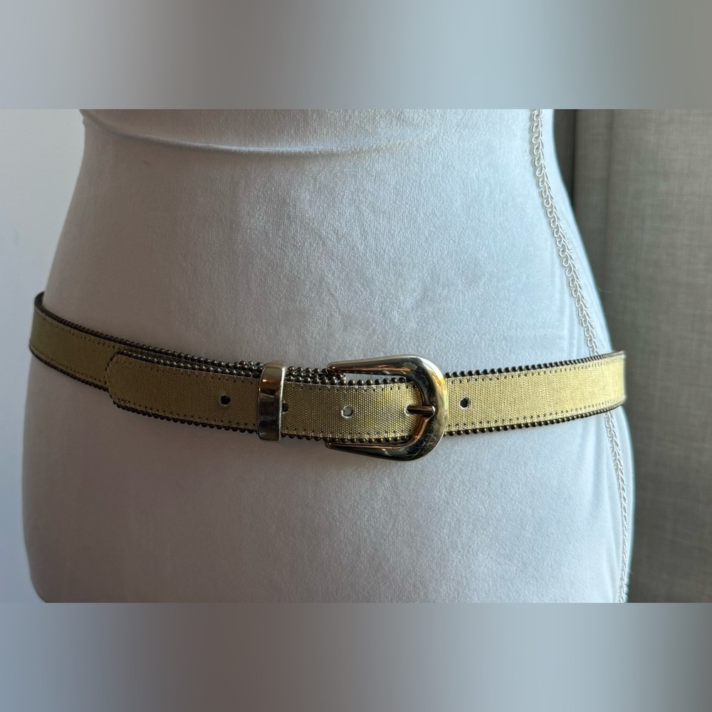 Elite Accessories Gold Belt Gold Beaded Edge Gold Tone Buckle Made In USA Size L